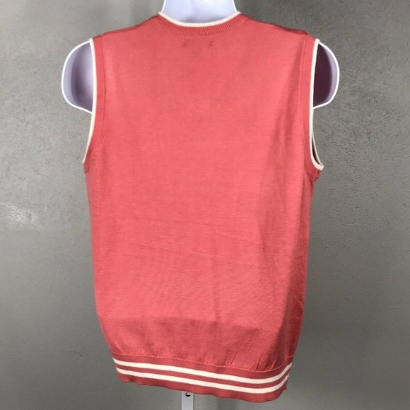 Blue Ocean Sweater Vest ~ Sz S ~ Coral & White ~ Sleeveless ~ V-Neck - Picture 4 of 5